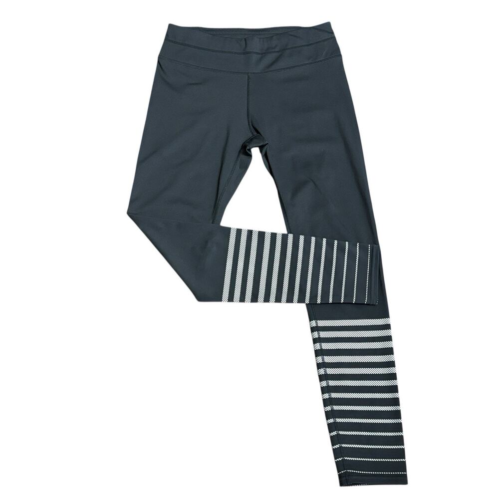 Athleta Leggings Sz M Black Full Length Silver Shine Stripe Sonar 347988 - Picture 5 of 12